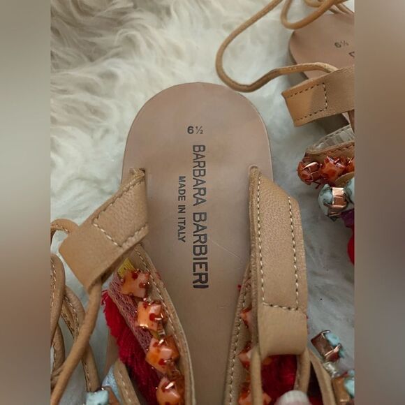 Barbara Barbieri festival boho lace up sandals pom pom beaded US 6.5 - Picture 5 of 5